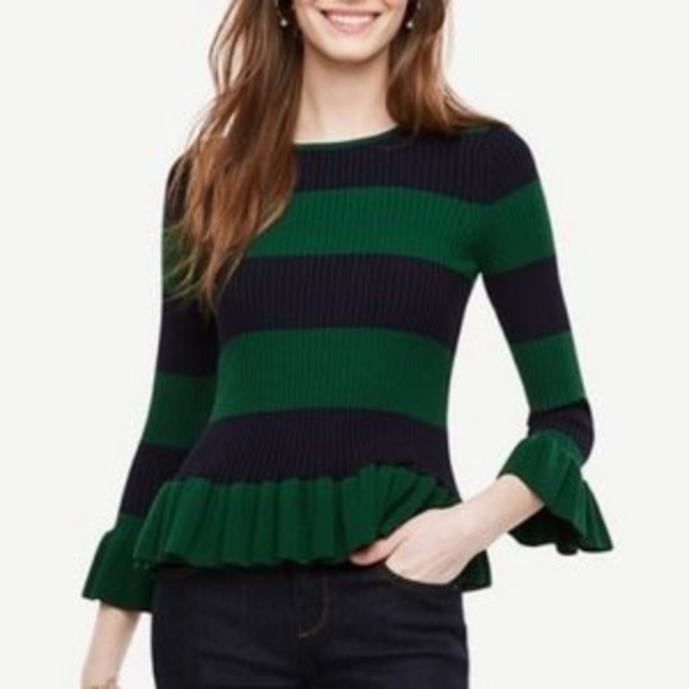 🔴4/$25 Ann Taylor Green Blue Stripe Sweater